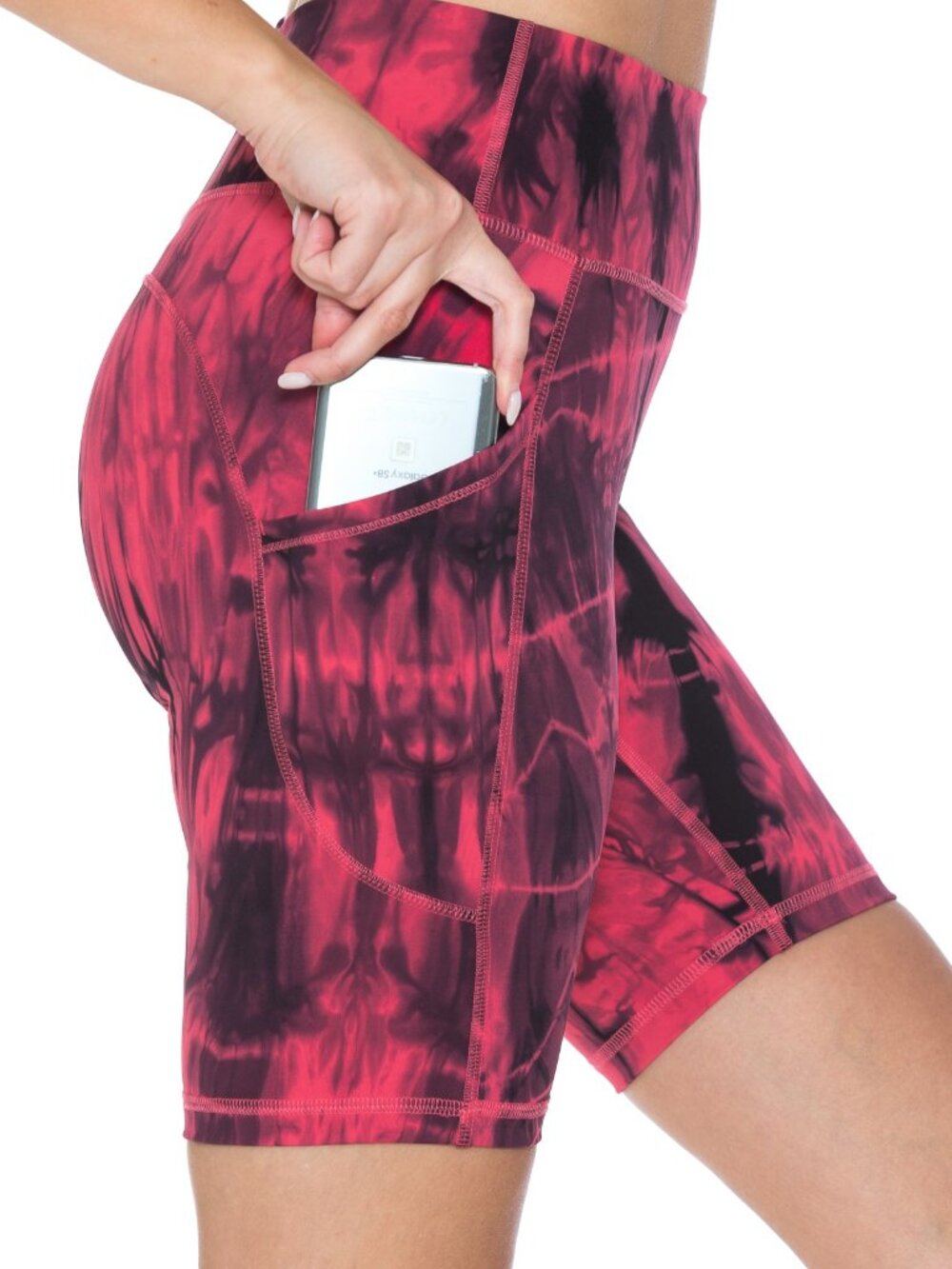 Women's Premium 8" Inseam Bike Shorts w/Pockets Sizes S-XL Tie Dye Red